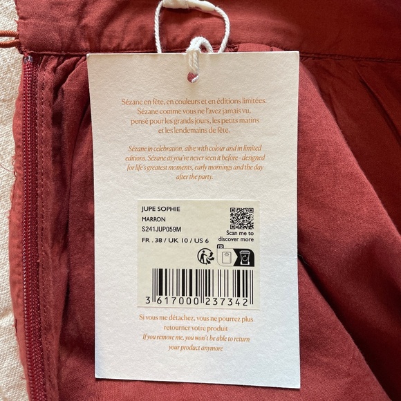 NWT Sézane Sophie Skirt brown (lace/embroidered) - Picture 4 of 12